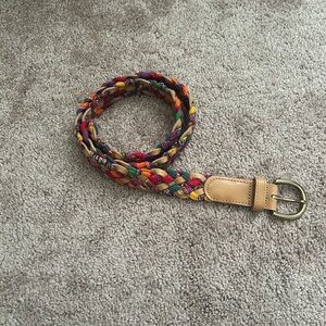Vintage hand woven‎ Guatemalan multicolored braided belt with leather buckle L